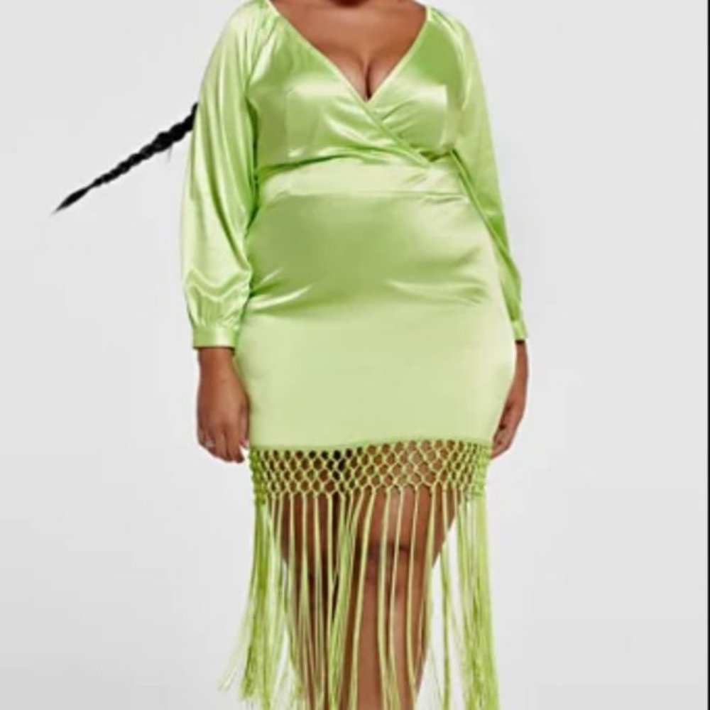 NADIA X FashionToFigure Lime Green Fringe Dress (Size 1X)